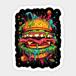 Colorful acid burger art horror psychodelic monster Sticker